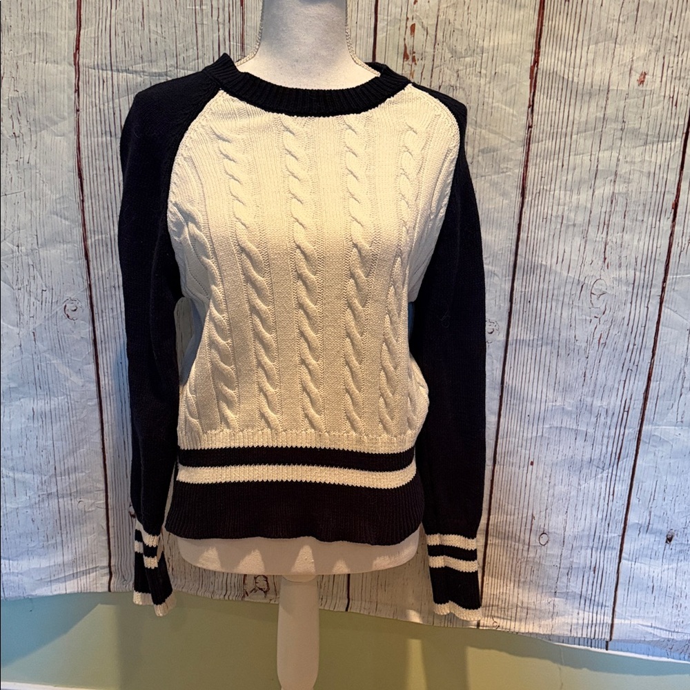 Dress Forum Black and White Cable Knit Sweater